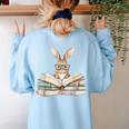 Cute Reading Bunny Glasses Books Bookworm Reader Teacher Women's Sweatshirt Back Print Light Blue Cute Reading Bunny Glasses Books Bookworm Reader Teacher Women's Sweatshirt Back Print Light Blue