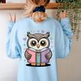 Cute Reading Owl Book Lover Teacher Librarian Bookworm Women's Sweatshirt Back Print Light Blue Cute Reading Owl Book Lover Teacher Librarian Bookworm Women's Sweatshirt Back Print Light Blue