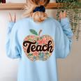 Cute Teacher With Apple Retro Teacher Kids Back To School Women's Sweatshirt Back Print Light Blue Cute Teacher With Apple Retro Teacher Kids Back To School Women's Sweatshirt Back Print Light Blue