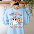 Daycare Boo Crew Groovy Halloween Floral Ghost Kid Teacher Women's Sweatshirt Back Print Light Blue