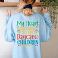 Daycare Children Childcare Provider Teacher PreK Nursery Women's Sweatshirt Back Print Light Blue
