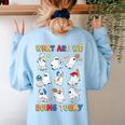 What Are We Doing Today Ghost PE Teacher Team Halloween Women's Sweatshirt Back Print Light Blue