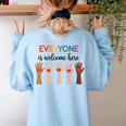 Everyone Is Welcome Here Idaho Teacher Women's Sweatshirt Back Print Light Blue