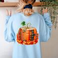 Fall Book Autumn Reading Teacher Halloween Pumpkin Season Women's Sweatshirt Back Print Light Blue