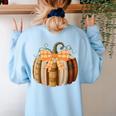 Fall Book Pumpkin Halloween Teacher Librarian Thanksgiving Women's Sweatshirt Back Print Light Blue