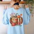 Fall Book Pumpkin Retro Reading Halloween Teacher Women's Sweatshirt Back Print Light Blue Fall Book Pumpkin Retro Reading Halloween Teacher Women's Sweatshirt Back Print Light Blue