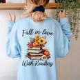 Fall In Love With Reading Book Autumn Teachers Pumpkins Women's Sweatshirt Back Print Light Blue Fall In Love With Reading Book Autumn Teachers Pumpkins Women's Sweatshirt Back Print Light Blue