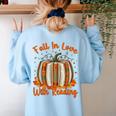 Fall In Love With Reading Pumpkin Autumn Librarians Teacher Women's Sweatshirt Back Print Light Blue Fall In Love With Reading Pumpkin Autumn Librarians Teacher Women's Sweatshirt Back Print Light Blue