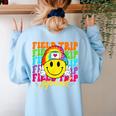 Field Trip Squad Groovy Field Day Smile Face Teacher Tie Dye Women's Sweatshirt Back Print Light Blue Field Trip Squad Groovy Field Day Smile Face Teacher Tie Dye Women's Sweatshirt Back Print Light Blue