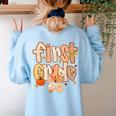 First Grade Fall Floral Coquette Bow Teachers Students Women's Sweatshirt Back Print Light Blue First Grade Fall Floral Coquette Bow Teachers Students Women's Sweatshirt Back Print Light Blue
