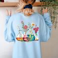 Floral Beakers Chemistry Lab Teacher Women's Sweatshirt Back Print Light Blue Floral Beakers Chemistry Lab Teacher Women's Sweatshirt Back Print Light Blue