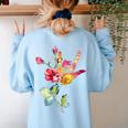 Flower American Sign Language ASL Teacher Teaching Deaf Women's Sweatshirt Back Print Light Blue Flower American Sign Language ASL Teacher Teaching Deaf Women's Sweatshirt Back Print Light Blue