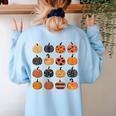 Folk Art Pumpkins Teacher Nurses Admin Witch Halloween Cute Women's Sweatshirt Back Print Light Blue