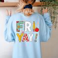 Fri Yay Teacher Happy Friday Friyay Weekend Back To School Women's Sweatshirt Back Print Light Blue