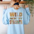 Fun Zoo Animal Print Teacher Shirts Wild About My Students Women's Sweatshirt Back Print Light Blue