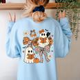 Ghost Reading Books Halloween Bow Spooky Teacher Student Women's Sweatshirt Back Print Light Blue Ghost Reading Books Halloween Bow Spooky Teacher Student Women's Sweatshirt Back Print Light Blue
