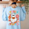 Groovy Halloween Trick Or Teach Retro Floral Ghost Teacher For Men Women Kids Women's Sweatshirt Back Print Light Blue Groovy Halloween Trick Or Teach Retro Floral Ghost Teacher For Men Women Kids Women's Sweatshirt Back Print Light Blue