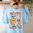 Groovy Pumpkin Spice Makes Teacher Nice Fall Thanksgiving Women's Sweatshirt Back Print Light Blue