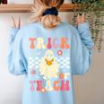 Groovy Teacher Halloween Retro Trick Or Teach Floral Ghost Women's Sweatshirt Back Print Light Blue