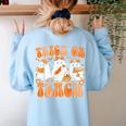 Groovy Teacher Halloween Trick Or Teach Ghost Men Women Kids Women's Sweatshirt Back Print Light Blue Groovy Teacher Halloween Trick Or Teach Ghost Men Women Kids Women's Sweatshirt Back Print Light Blue