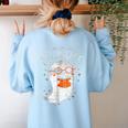 Halloween Cute Ghost Book Reading Teacher Women's Sweatshirt Back Print Light Blue Halloween Cute Ghost Book Reading Teacher Women's Sweatshirt Back Print Light Blue