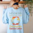 Halloween Lets Eat Kids English Teacher Costume Women Women's Sweatshirt Back Print Light Blue