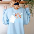 Halloween Music Note Ghost Teacher Fall Musical Instrument Women's Sweatshirt Back Print Light Blue
