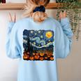 Halloween Pumpkin Starry Night Van Gogh Art Teacher Women's Sweatshirt Back Print Light Blue Halloween Pumpkin Starry Night Van Gogh Art Teacher Women's Sweatshirt Back Print Light Blue