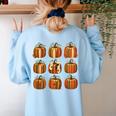 Halloween Teacher Fall Book Pumpkin Retro Reading Women's Sweatshirt Back Print Light Blue Halloween Teacher Fall Book Pumpkin Retro Reading Women's Sweatshirt Back Print Light Blue
