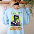 Halloween Teacher Librarian Frankenstein Reading Books Women's Sweatshirt Back Print Light Blue Halloween Teacher Librarian Frankenstein Reading Books Women's Sweatshirt Back Print Light Blue