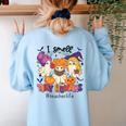 Halloween Teacher Smell a Tiny Human Ghost Spooky Season Women's Sweatshirt Back Print Light Blue Halloween Teacher Smell a Tiny Human Ghost Spooky Season Women's Sweatshirt Back Print Light Blue