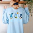 Hanukkah Leopard Plaid Teacher Chanukah Jewish Women Men Women's Sweatshirt Back Print Light Blue Hanukkah Leopard Plaid Teacher Chanukah Jewish Women Men Women's Sweatshirt Back Print Light Blue