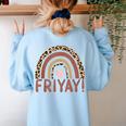 Happy Fri-Yay Friday Lovers Fun Teacher Leopard Rainbow Men Women Girls Kids Women's Sweatshirt Back Print Light Blue