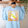 Happy Fri-Yay Friday Lovers Groovy Teacher Life Halloween Women's Sweatshirt Back Print Light Blue