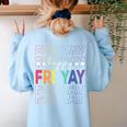 Happy Fri Yay Teacher Friday Saying Women's Sweatshirt Back Print Light Blue Happy Fri Yay Teacher Friday Saying Women's Sweatshirt Back Print Light Blue