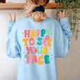 Happy To See Your Face Teacher Disco Ball Back To School Women's Sweatshirt Back Print Light Blue Happy To See Your Face Teacher Disco Ball Back To School Women's Sweatshirt Back Print Light Blue