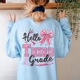 Hello Third Grade First Day Of School Coquette Teacher Girl Women's Sweatshirt Back Print Light Blue Hello Third Grade First Day Of School Coquette Teacher Girl Women's Sweatshirt Back Print Light Blue