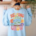 Helping Little Minds Grow Teacher First Day Back To School Women's Sweatshirt Back Print Light Blue Helping Little Minds Grow Teacher First Day Back To School Women's Sweatshirt Back Print Light Blue