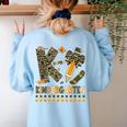 K Is For Kindergarten Teacher Coquette Bow Camo Women's Sweatshirt Back Print Light Blue K Is For Kindergarten Teacher Coquette Bow Camo Women's Sweatshirt Back Print Light Blue