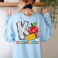K Is For Kindergarten Teacher Pencil Apple Back To School Women's Sweatshirt Back Print Light Blue K Is For Kindergarten Teacher Pencil Apple Back To School Women's Sweatshirt Back Print Light Blue
