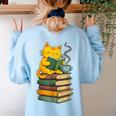 Kawaii Cats Lover Coffee Books Teacher Librarian Cat Women's Sweatshirt Back Print Light Blue Kawaii Cats Lover Coffee Books Teacher Librarian Cat Women's Sweatshirt Back Print Light Blue