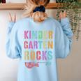 KINDERGARTEN ROCKS Teacher Crew Rock Star Kinder Team Women's Sweatshirt Back Print Light Blue KINDERGARTEN ROCKS Teacher Crew Rock Star Kinder Team Women's Sweatshirt Back Print Light Blue