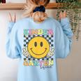 Kindergarten Squad Smile Face Teachers Kids Back To School Women's Sweatshirt Back Print Light Blue