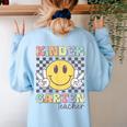 Kindergarten Teacher Team Hippie Smile Face Back To School Women's Sweatshirt Back Print Light Blue Kindergarten Teacher Team Hippie Smile Face Back To School Women's Sweatshirt Back Print Light Blue