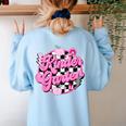 Kindergarten Teacher Women Checkered First Day Of School Women's Sweatshirt Back Print Light Blue