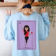 La Maestra Mexican Bingo Card Teacher Lottery Card Women's Sweatshirt Back Print Light Blue La Maestra Mexican Bingo Card Teacher Lottery Card Women's Sweatshirt Back Print Light Blue