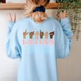 Latina ASL American Sign Language Latina Power ASL Teacher Women's Sweatshirt Back Print Light Blue Latina ASL American Sign Language Latina Power ASL Teacher Women's Sweatshirt Back Print Light Blue