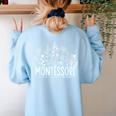 Learn Grow Bloom Wildflowers Appreciation Montessori Teacher Women's Sweatshirt Back Print Light Blue