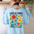 Leer Es Poder Cute Floral Boho Spanish Teacher Reading Women's Sweatshirt Back Print Light Blue Leer Es Poder Cute Floral Boho Spanish Teacher Reading Women's Sweatshirt Back Print Light Blue