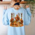 Librarian Turkey Reading Book Fall Thanksgiving Teacher Women's Sweatshirt Back Print Light Blue